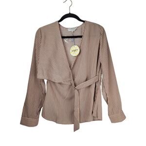 Hayden Los Angeles Wrap Buckle Blouse Women's Striped Salmon & Black Top Sz L